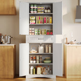 Asofer 71 Inch Tall Kitchen Pantry Cabinet with 4 Doors, Adjustable Shelves & 15" Deep Drawer, White