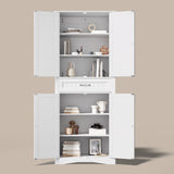 Asofer 71 Inch Tall Kitchen Pantry Cabinet with 4 Doors, Adjustable Shelves & 15" Deep Drawer, White