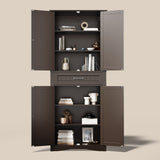 Asofer 71 Inch Tall Kitchen Pantry Cabinet with 4 Doors, Adjustable Shelves & 15" Deep Drawer, Dark Brown