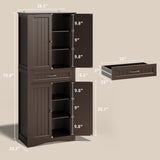 Asofer 71 Inch Tall Kitchen Pantry Cabinet with 4 Doors, Adjustable Shelves & 15" Deep Drawer, Dark Brown