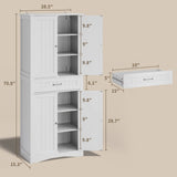 Asofer 71 Inch Tall Kitchen Pantry Cabinet with 4 Doors, Adjustable Shelves & 15" Deep Drawer, White