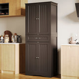 Asofer 71 Inch Tall Kitchen Pantry Cabinet with 4 Doors, Adjustable Shelves & 15" Deep Drawer, Dark Brown