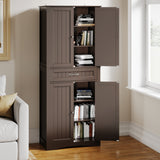 Asofer 71 Inch Tall Kitchen Pantry Cabinet with 4 Doors, Adjustable Shelves & 15" Deep Drawer, Dark Brown
