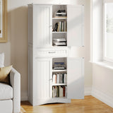 Asofer 71 Inch Tall Kitchen Pantry Cabinet with 4 Doors, Adjustable Shelves & 15" Deep Drawer, White