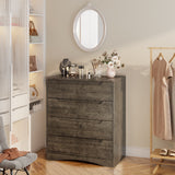 Dresser with 4 Drawers, Wood Tall Chest, Built-in Handle Drawers for Bedroom, Home, Living Room, Hallway - Gray