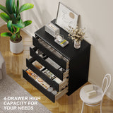 Dresser for Bedroom, Asofer 4 Drawer Dresser with Cutout Handle, Sturdy Wood Storage Cabinet, Black