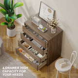 Dresser with 4 Drawers, Wood Tall Chest, Built-in Handle Drawers for Bedroom, Home, Living Room, Hallway - Brown