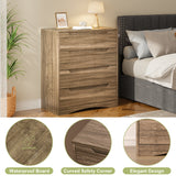 Dresser with 4 Drawers, Wood Tall Chest, Built-in Handle Drawers for Bedroom, Home, Living Room, Hallway - Brown