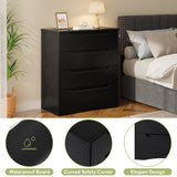 Dresser for Bedroom, Asofer 4 Drawer Dresser with Cutout Handle, Sturdy Wood Storage Cabinet, Black