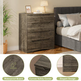 Dresser with 4 Drawers, Wood Tall Chest, Built-in Handle Drawers for Bedroom, Home, Living Room, Hallway - Gray