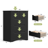 Dresser for Bedroom, Asofer 5 Drawer Dresser with Cutout Handle, Sturdy Wood Storage Cabinet, Black