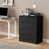 Asofer 5 Drawers Dresser, Bedroom Chest of Drawers, Sturdy Wood Dresser Organizer Cabinet, Easy Assembly, Black