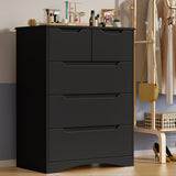 Dresser for Bedroom, Asofer 5 Drawer Dresser with Cutout Handle, Sturdy Wood Storage Cabinet, Black