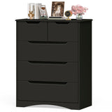 Dresser for Bedroom, Asofer 5 Drawer Dresser with Cutout Handle, Sturdy Wood Storage Cabinet, Black