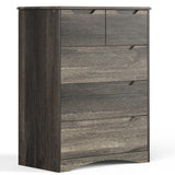 Dresser with 5 Drawers, Wood Tall Chest, Built-in Handle Drawers for Bedroom, Home, Living Room - Dark Brown