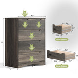 Dresser with 5 Drawers, Wood Tall Chest, Built-in Handle Drawers for Bedroom, Home, Living Room - Dark Brown