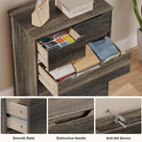 Dresser with 5 Drawers, Wood Tall Chest, Built-in Handle Drawers for Bedroom, Home, Living Room - Dark Brown