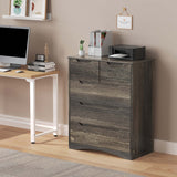 Dresser with 5 Drawers, Wood Tall Chest, Built-in Handle Drawers for Bedroom, Home, Living Room - Dark Brown