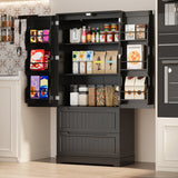 Pantry Storage Cabinet with 2 Drawers，Asofer 63" Kitchen Small Food Pantry Cabinet for Dining Room, White