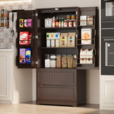 Pantry Storage Cabinet with 2 Drawers，Asofer 63" Kitchen Small Food Pantry Cabinet for Dining Room, White