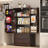 Asofer 47" Kitchen Pantry Storage Cabinet, Wood Buffet Cabinet with 2 Doors, 8 Shelves & 2 Drawers, Dark Brown