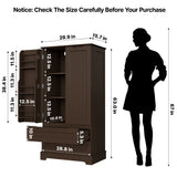 63" H Pantry Cabinet with 2 Doors and 1 Drawer, Solid & Sturdy, Storage Cabinet for Entryway, Kitchen - Brown