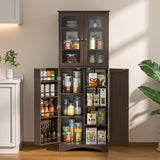 60.4" Farmhouse Kitchen Pantry Storage Cabinet, Tall Kitchen Pantry, Freestanding Hutch with Doors & Shelves, Buffet Sideboard, Microwave Stand, Coffee Bar with Drawers, Cupboard - Retro