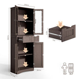 Asofer 67" Storage Cabinet, Tall w/Glass Door & 2 Drawers, Dark Brown