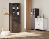 Asofer 67" Storage Cabinet, Tall w/Glass Door & 2 Drawers, Dark Brown