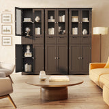 Asofer 67" Storage Cabinet, Tall w/Glass Door & 2 Drawers, Dark Brown