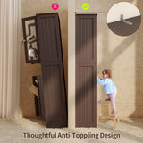 Asofer 67" Storage Cabinet, Tall w/Glass Door & 2 Drawers, Dark Brown