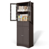 Asofer 67" Storage Cabinet, Tall w/Glass Door & 2 Drawers, Dark Brown