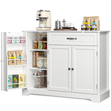 42” Coffee Bar Cabinet with Storage, Kitchen Storage Cabinet, Sideboard Buffet Cabinet with 8 Shelves, 1 Drawer - White