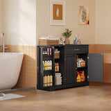 Asofer 42" Pantry Buffet, 3-Door 1-Drawer w/6 Shelves & Coffee Bar, Black
