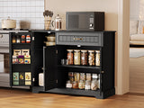 Asofer 42" Pantry Buffet, 3-Door 1-Drawer w/6 Shelves & Coffee Bar, Black