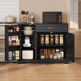 Asofer Farmhouse Buffet Sideboard with Coffee Bar & Storage, Drawers & Doors Cabinet - Black