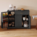 Asofer 42" Kitchen Pantry Cabinet with 3 Doors and 1 Drawer, Sideboard Buffet with 6 Shelves, Coffee Bar, Black