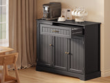Asofer 42" Kitchen Pantry Cabinet with 3 Doors and 1 Drawer, Sideboard Buffet with 6 Shelves, Coffee Bar, Black