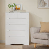 Aiho 6 Drawer Solid Wood Dresser, Wide Chest of Drawers for Living Room, White