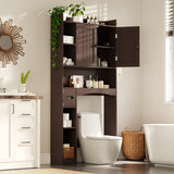 Over The Toilet Storage Cabinet with 2 Doors, 66''H Over Toilet Bathroom Organizer, Over Toilet Storage Cabinet with Adjustable Shelf, for Bathroom, Laundry - Dark Brown