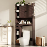 Over The Toilet Storage Cabinet with 2 Doors, 66''H Over Toilet Bathroom Organizer, Over Toilet Storage Cabinet with Adjustable Shelf, for Bathroom, Laundry - Dark Brown