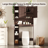 Over The Toilet Storage Cabinet with 2 Doors, 66''H Over Toilet Bathroom Organizer, Over Toilet Storage Cabinet with Adjustable Shelf, for Bathroom, Laundry - Dark Brown