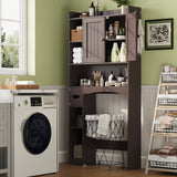 Over The Toilet Storage Cabinet with 2 Doors, 66''H Over Toilet Bathroom Organizer, Over Toilet Storage Cabinet with Adjustable Shelf, for Bathroom, Laundry - Dark Brown