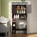 Over The Toilet Storage Cabinet with 2 Doors, 66''H Over Toilet Bathroom Organizer, Over Toilet Storage Cabinet with Adjustable Shelf, for Bathroom, Laundry - Dark Brown