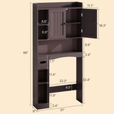 Over The Toilet Storage Cabinet with 2 Doors, 66''H Over Toilet Bathroom Organizer, Over Toilet Storage Cabinet with Adjustable Shelf, for Bathroom, Laundry - Dark Brown