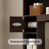 Over The Toilet Storage Cabinet with 2 Doors, 66''H Over Toilet Bathroom Organizer, Over Toilet Storage Cabinet with Adjustable Shelf, for Bathroom, Laundry - Dark Brown