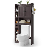 Over The Toilet Storage Cabinet with 2 Doors, 66''H Over Toilet Bathroom Organizer, Over Toilet Storage Cabinet with Adjustable Shelf, for Bathroom, Laundry - Dark Brown
