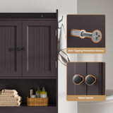 Over The Toilet Storage Cabinet with 2 Doors, 66''H Over Toilet Bathroom Organizer, Over Toilet Storage Cabinet with Adjustable Shelf, for Bathroom, Laundry - Dark Brown