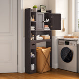 Over The Toilet Storage Cabinet with 2 Doors, 66''H Over Toilet Bathroom Organizer, Over Toilet Storage Cabinet with Adjustable Shelf, for Bathroom, Laundry - Dark Brown