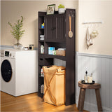 Over The Toilet Storage Cabinet with 2 Doors, 66''H Over Toilet Bathroom Organizer, Over Toilet Storage Cabinet with Adjustable Shelf, for Bathroom, Laundry - Dark Brown